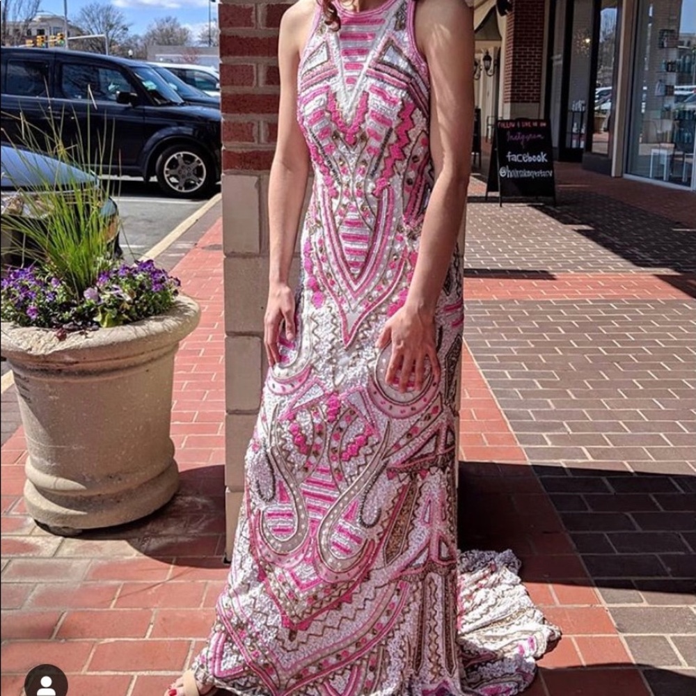 Sherri Hill beaded pink white gown
